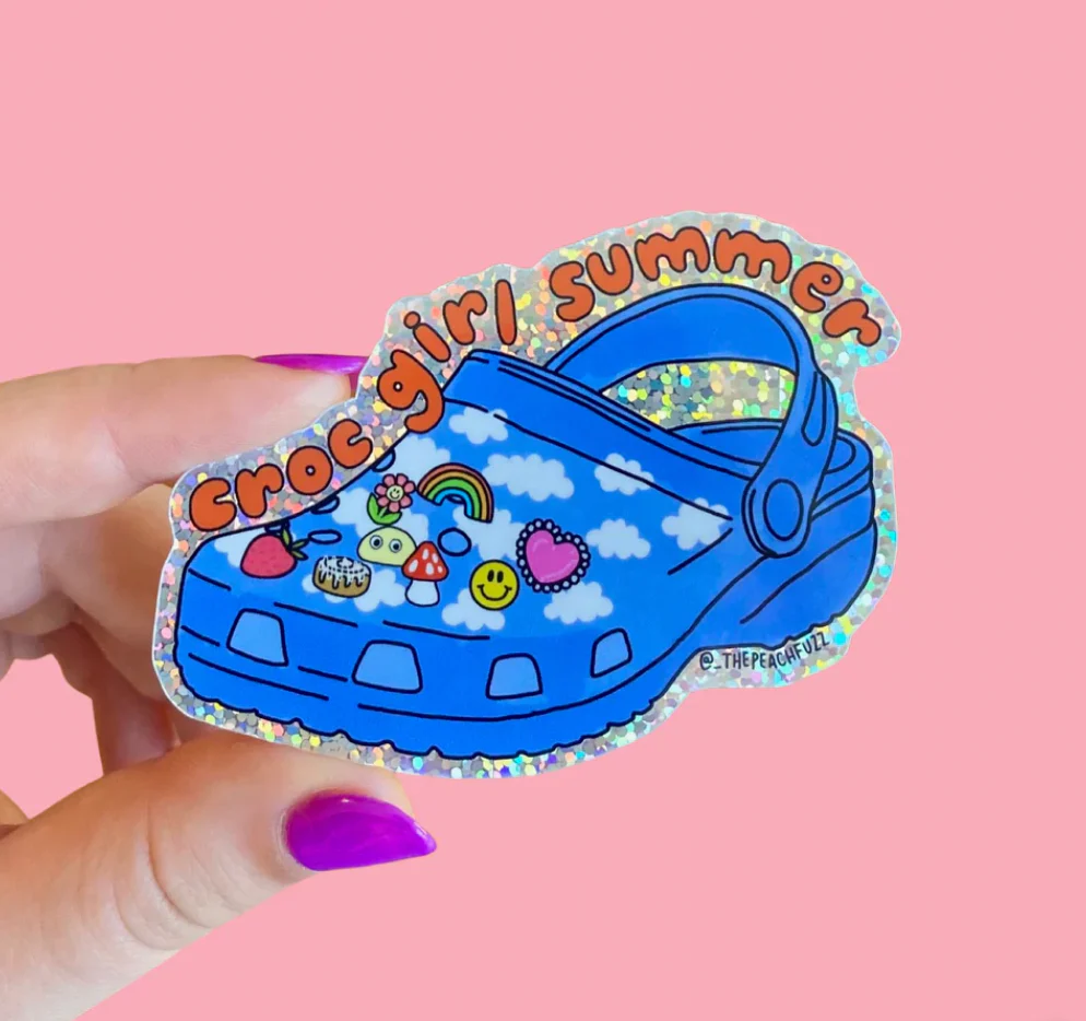 Peach Fuzz: Croc Girl Summer Glitter Sticker - Image 2